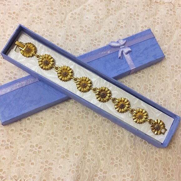New Multi Sun Flower Links Gold Tone Bracelet Women's Jewelry Gifts - Picture 6 of 7